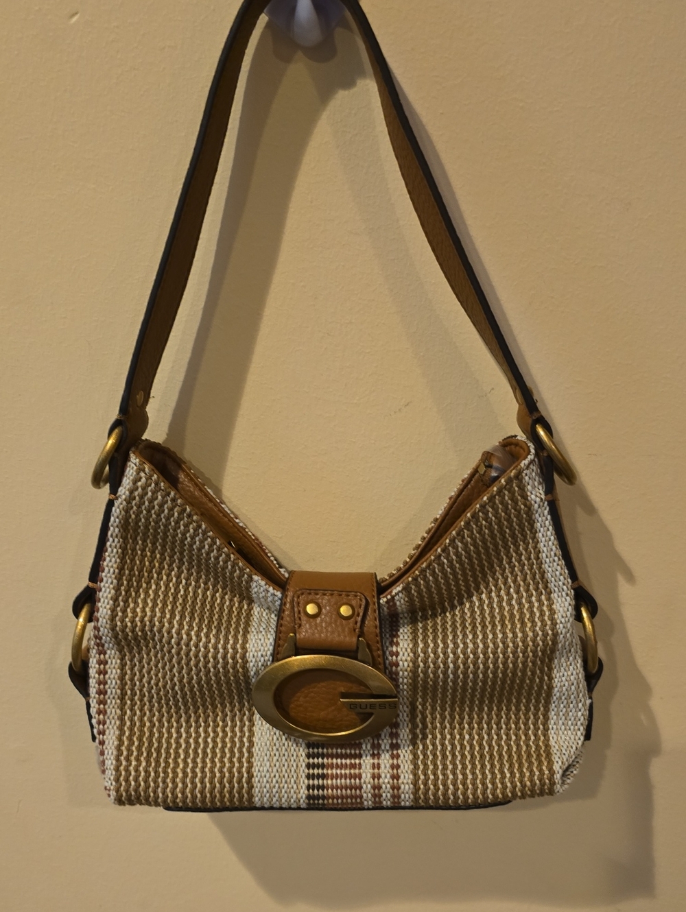 GUESS Camden Mini Striped Canvas Shoulder Purse NWOT